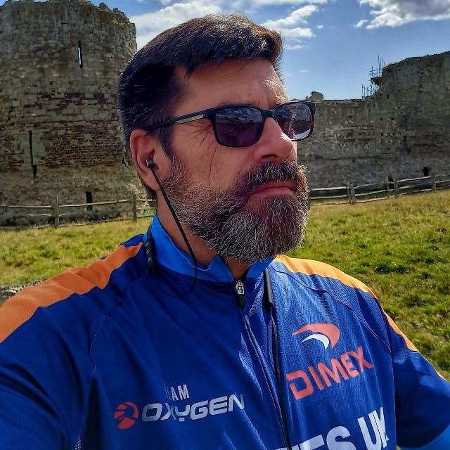 Brian in sunglasses and Diabetes UK cycling jersey